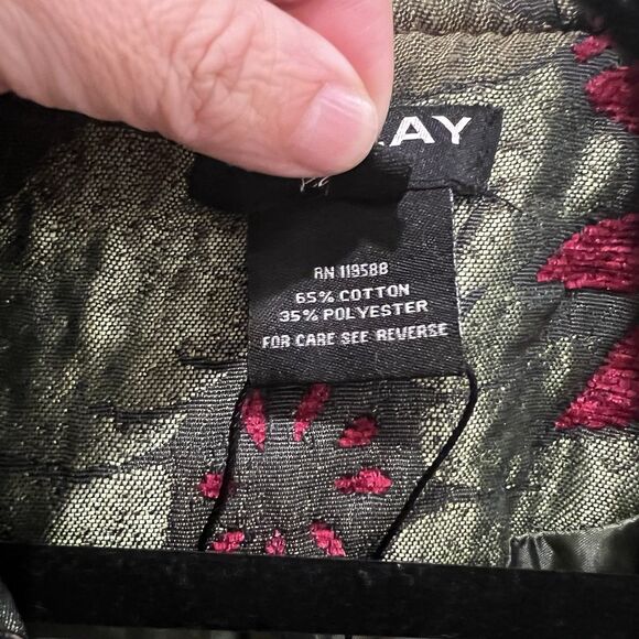 Neslay Paris Women Sz S Jacquard Long Blazer Jacket Black Green Floral Fairy - Picture 4 of 10